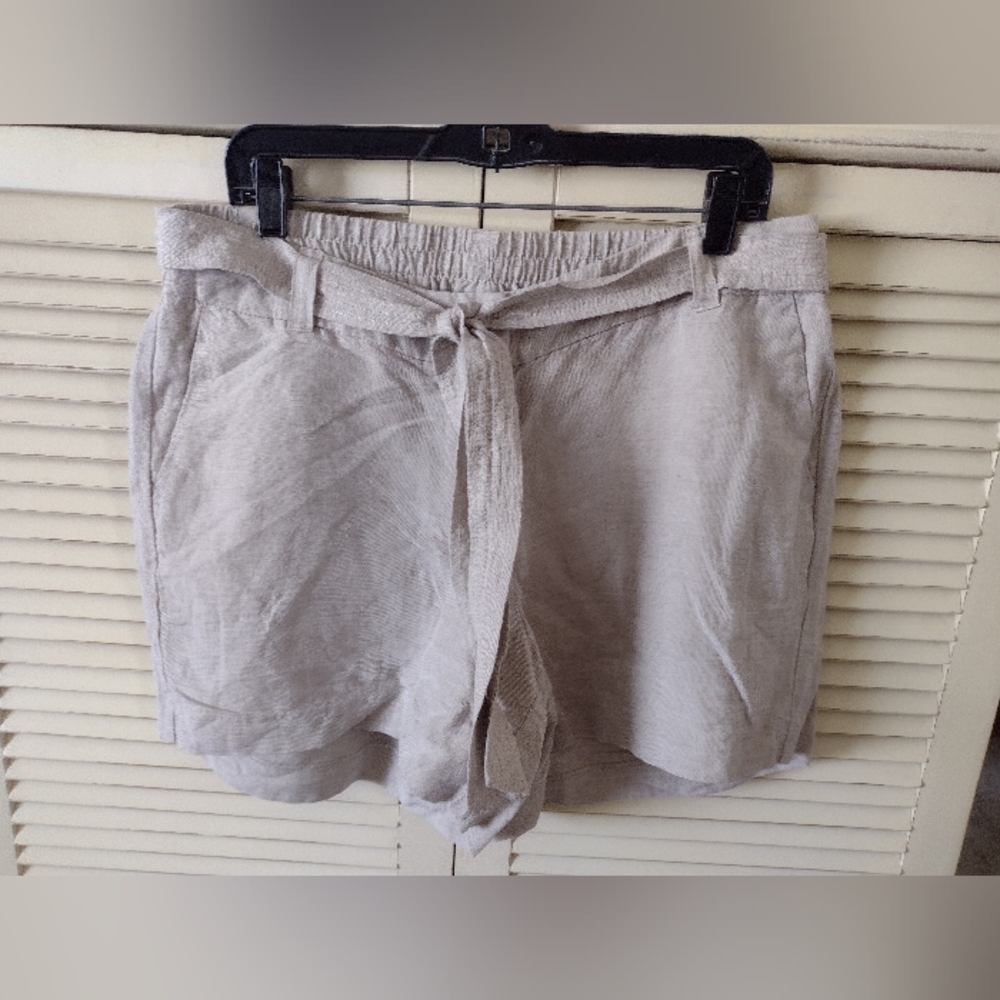 Lane Bryant Linen Taupe Tie-Belt Shorts
